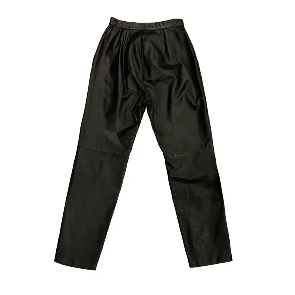 Vintage‎ 80's High Waist Pleated Leather Pants Black Size 6